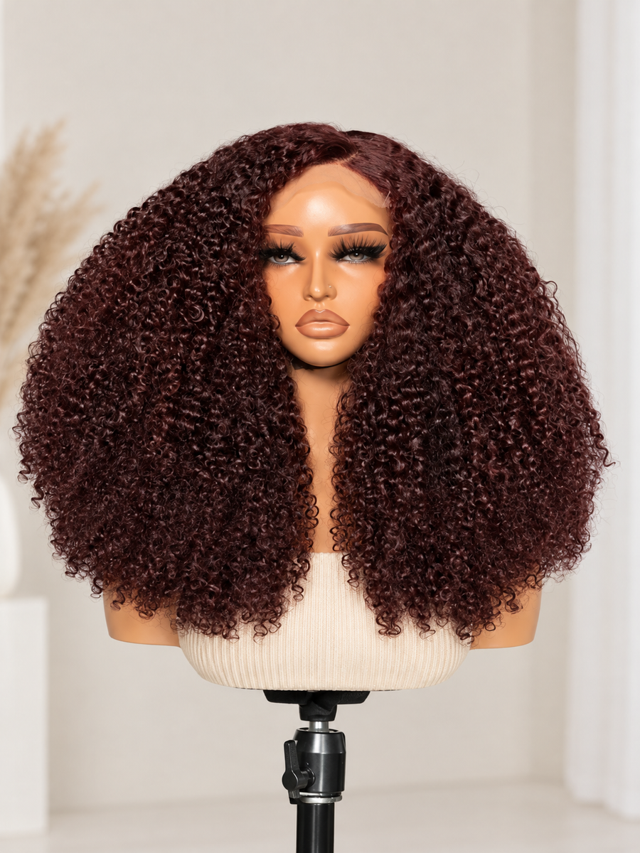 18 Inch Burgundy Curly 5x5 Lace Closure Human Hair Wig – Full & Voluminous
