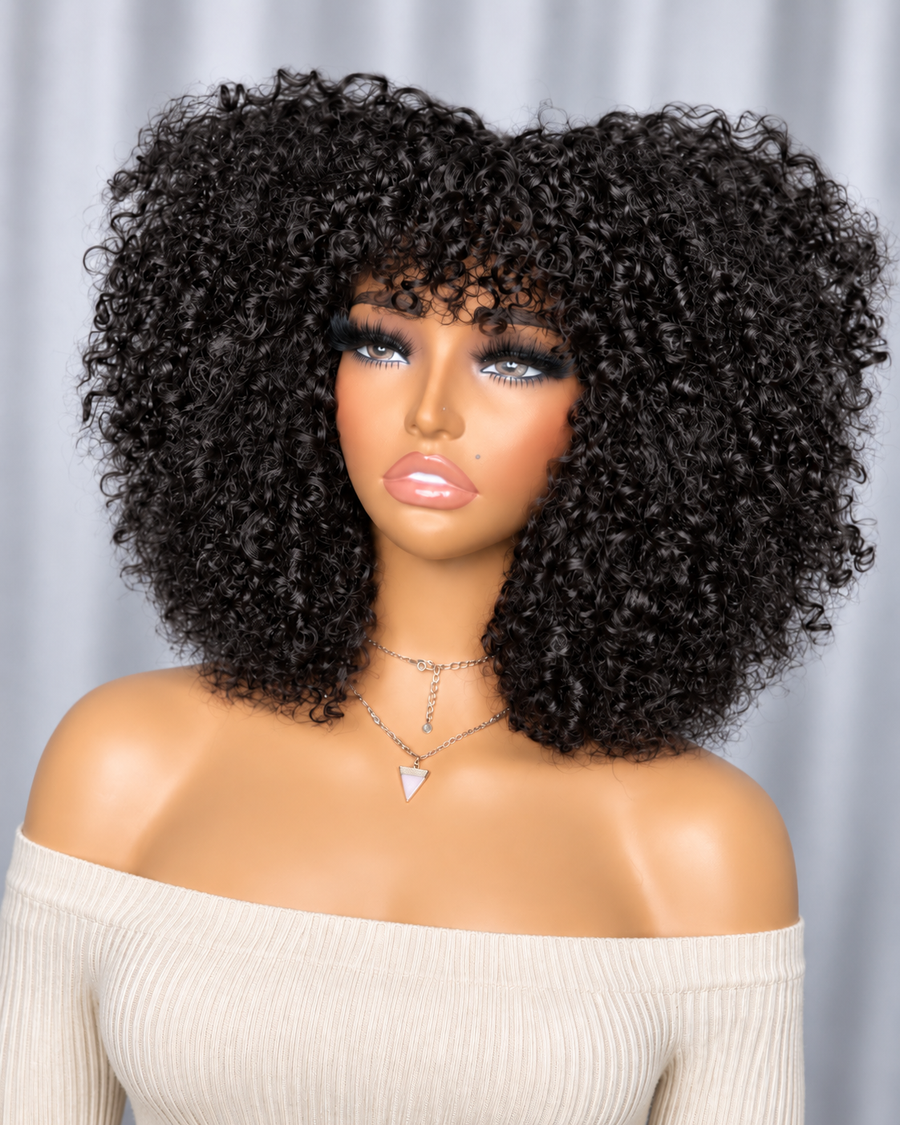 14 Inch Curly Human Hair Wig – Black & Brown