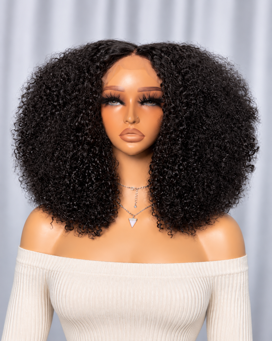 14 Inch Curly 5x5 Lace Closure Human Hair Wig – Black & Brown