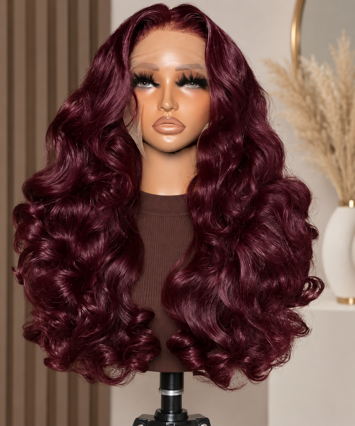 Burgundy Bouncy Curl 13x6 Lace Front Human Hair Wig – 22 Inch