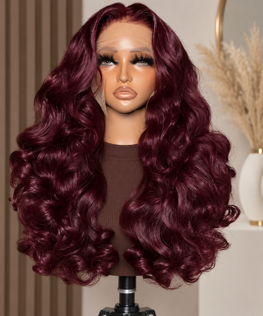 Burgundy Bouncy Curl 13x6 Lace Front Human Hair Wig – 22 Inch