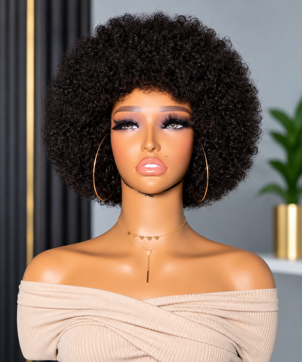 8 Inch Brown Afro Curly Human Hair Wig – Short, Full & Voluminous