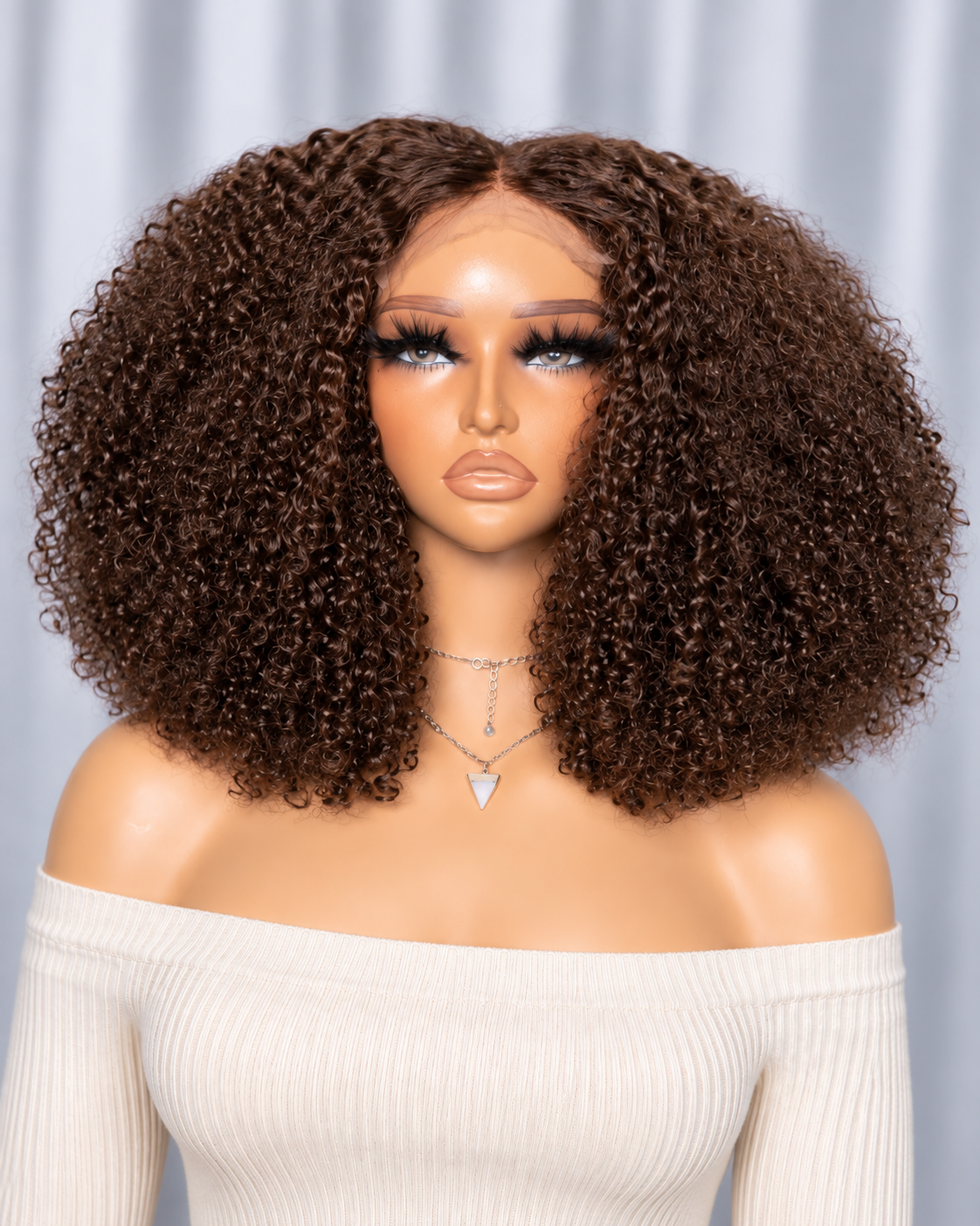 14 Inch Curly 5x5 Lace Closure Human Hair Wig – Black & Brown